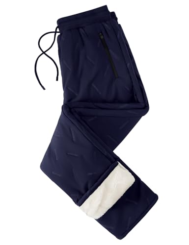 TOMEEK Pantalon Chandal Hombre Invierno Pantalones Termico de Forro Polar Deportivos Chándales Impermeable Casual para Trekking Running Esquí Jogger con Cordón y Bolsillos(Azul Marino,S)