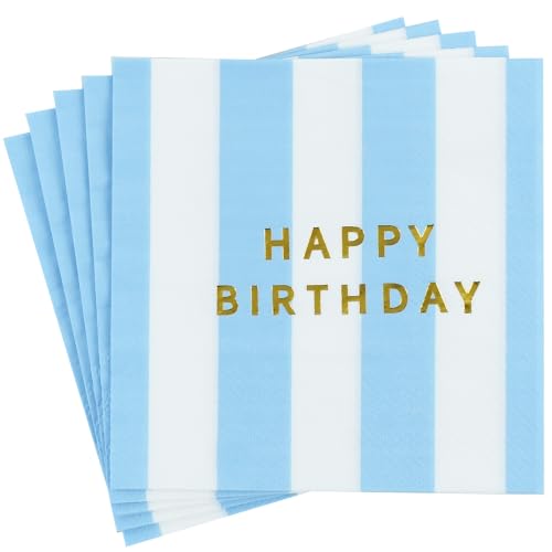 Vuzvuv 52 Pcs Happy Birthday Party Cocktail Napkins-Light Blue Strip