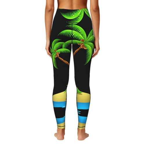 Leggings de moda mujer con estampado de palmera 3D y compresión 4