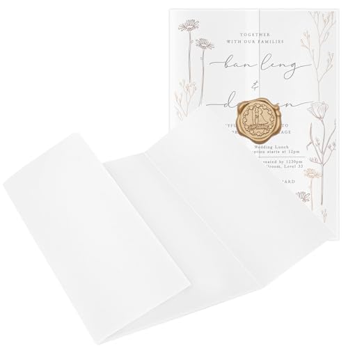 Jutieuo 100 Pack Vellum Jackets for 5x7 Invitations, 115GSM Translucent Pre-Folded Vellum Paper Invitations Jackets, Luxury Wedding Invitation Accessories