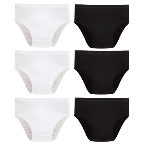 Cadidi Dinos Toddler Girls Cotton Solid White and Black Underwear 6-Pack Size 5