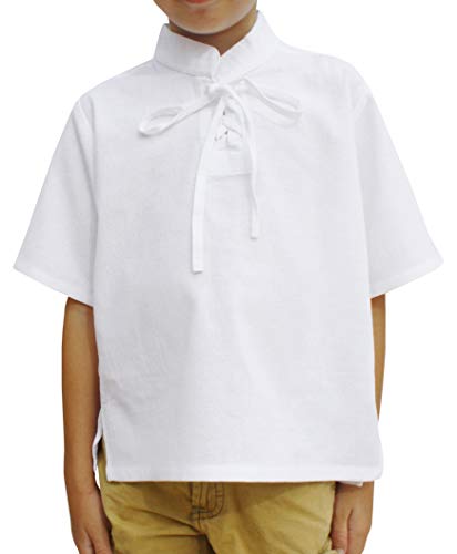 Image of Childrens Chinese Collar Renaissance Tie Chest Short Sleeve Cotton Shirt