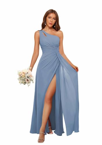 Clothfun One Shoulder Chiffon Bridesmaid Dress Long Empire Waist Formal Dresses CY116