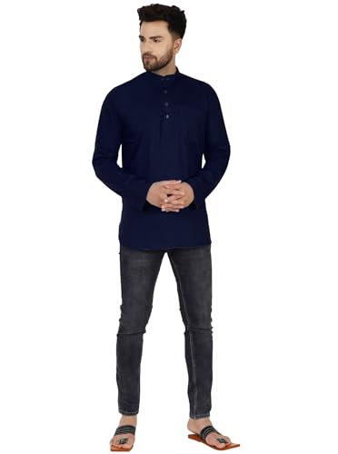 Image of AMAZON BRAND - ANARVA Men's Pure Cotton Solid Kurta Long Sleeves Band Collar Casual Shirt