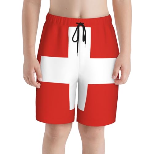 Swiss Flag Youth Beach Pants, Soft and Breathable, with Drawstring Waist, Suitable for Sports and Leisure.3