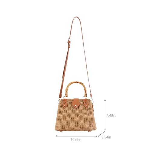 Woven Straw Handbag for Women, Beach Shoulder Bag Summer Handmade Purse Wicker Rattan Crossbody Top Handle Bag4