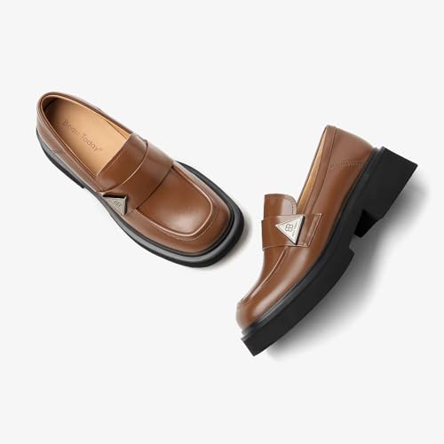 Image of BEAU TODAY Womens Platform Loafers, Leather Penny Loafer Shoes