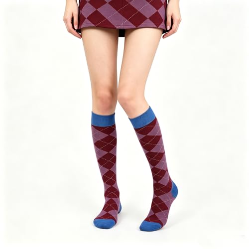 Image of Benefeet Womens Knee High Striped Checkered High Knee Socks Cotton Long Sports Tube Socks