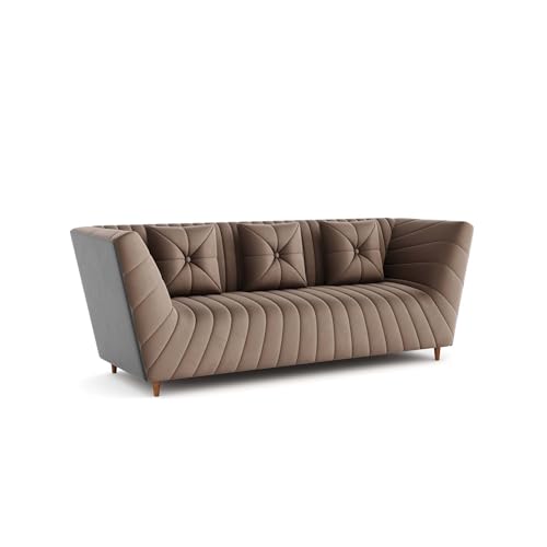 Image of Amazon Brand - Solimo Corell Tufted Velvet Fabric 3 Seater Sofa for Living Room Furniture (Brown)|3 Year Warranty