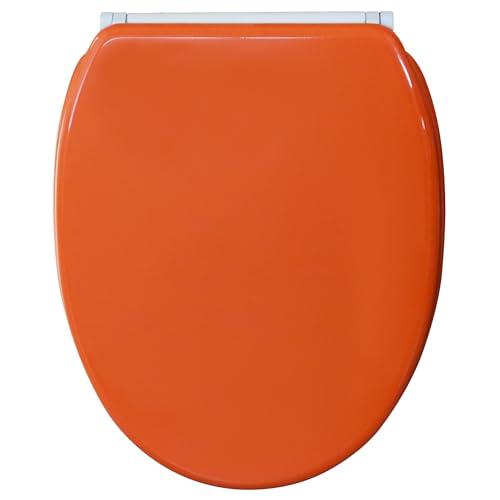 Sanilo Abattant WC avec frein de chute et libération rapide, Siège de WC amovible par simple pression sur un bouton, Montage facile par le haut (Orangé)