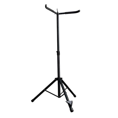 MI&VI Folding Upright Bass Stand - Heavy Duty Steel Tripod Stand for Double Basses with Bow Storage Holder Slot Included