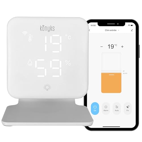 Konyks Climpac - Termostato de Red Wi-FI para Aire Acondicionado y Bomba de Calor, Control Remoto, Control por Voz, termómetro e higrómetro