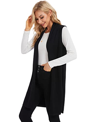 Moss Rose Women's Long Knit Cardigan Vest Casual Sleeveless Open Front Draped Duster Vest (Available in Plus Size)3