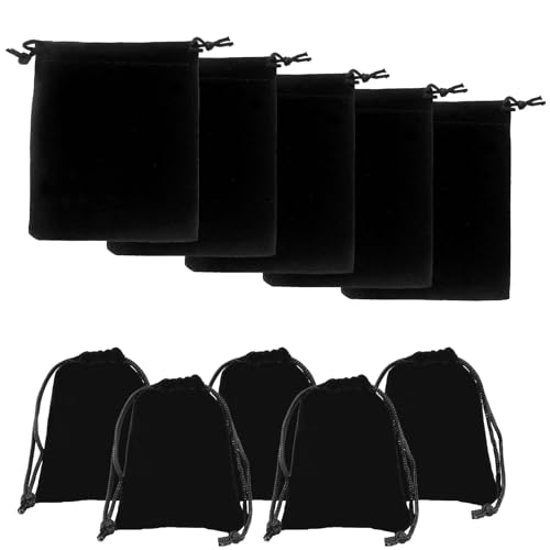 10 Pieces Jewellery Drawstring Bags and Pouches - Small Gift Storage (7x9 cm, Black)