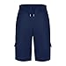 Bermuda Shorts for Men Cargo Casual Lounge Elastic Waist Hiking Pants Outdoor Fashion Drawstring Knee Length Running Camping Golf Sweat Shorts with Pockets Trendy Comfy Mens Slacks Navy S