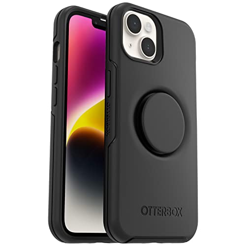 OtterBox iPhone 14 Plus Otter + Pop Symmetry Series Case - Black, Integrated PopSockets PopGrip, Slim, Pocket-Friendly, Raised Edges Protect Camera & Screen