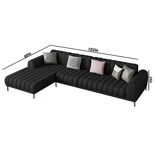 Image of Casaliving Herrick LHS 6 Seater L Shape Sofa Set with 2 Puffy for Living Room (Black) Premium Velvet Fabric Sofa