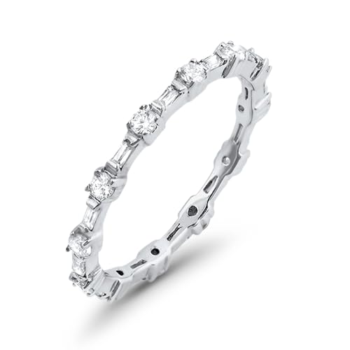Blue Apple Co. Full Eternity Wedding Band Ring Baguette Round Cubic Zirconia 925 Sterling Silver2