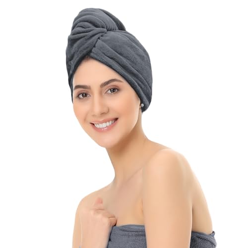 Image of Sassoon Venir Microfiber Hair Wrap Towel for Women (Stormdust Color, Free Size) with Smooth Texture Super Absorbent Quick Dry Hair Turban for Drying Hair