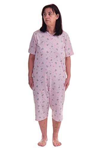 FERRUCCI Pijama Tutón Sanitario Comfort Manga Corta Pantalón Corto 1 Cremallera/Cremallera Detrás De La Espalda De Verano (Rosa, L)