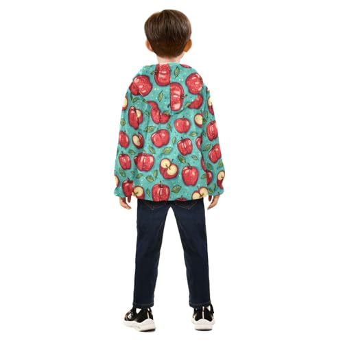 Cartoon Apples Leaves Girls Fleece Jacket Girls Fall Jacket Boys Coats Zip Up Hoodie Children Sherpa Warm Outerwear 2-10T4