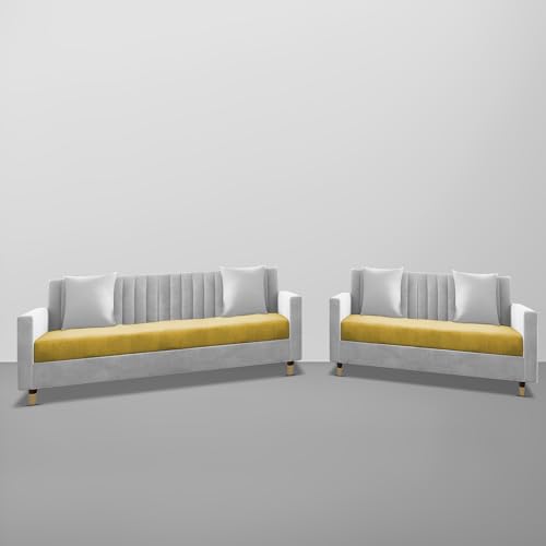 Image of Casaliving Garcia 3+2 Seater Sofa Set for Living Room (Yellow - Grey)