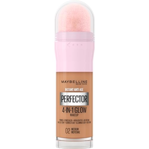 Maybelline New York 4-in-1 Make Up mit Concealer BB Cream Highlighter und Primer für einen perfekten Teint Foundation mit leichter Deckkraft Instant Perfector Glow Nr. 02 Medium 20 ml