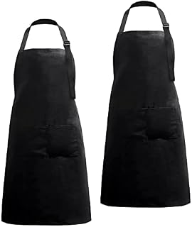 Chef Apron, 2 Pcs Cooking Aprons with 2 Pockets Waterproof for Family Kitchen Restaurant Baking , Black