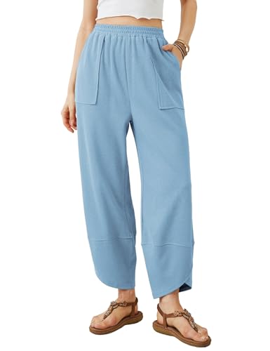 Image of Xiaoxuemeng Womens Baggy Wide Leg Pants Casual Elastic Waisted Palazzo Harem Pants with Pockets