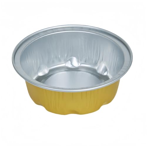 30個の円形厚アルミニウム箔容器鍋、金色の殻、使い捨て食品容器、繰り返し使用でき、電子レンジ、調理、ベーキング、再加熱、冷凍炉に使用でき、回収できる