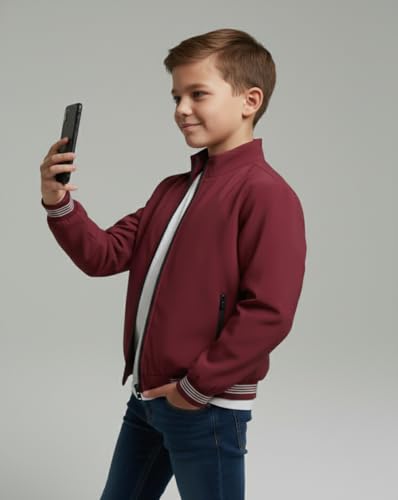 Image of Boys Trendy Maroon Jacket | Soft Fabric Zip Closure Jacket