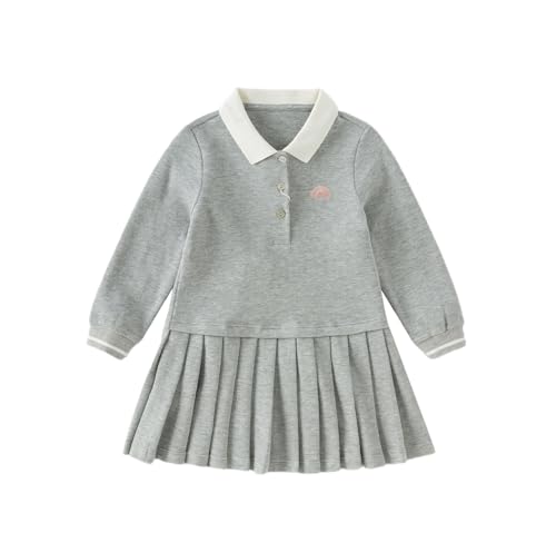 DAVE&BELLA Girls Pique Polo Dress Long Sleeve Solid School Uniform for Toddler Casual Cotton Playwear Dress Athletic Clothes