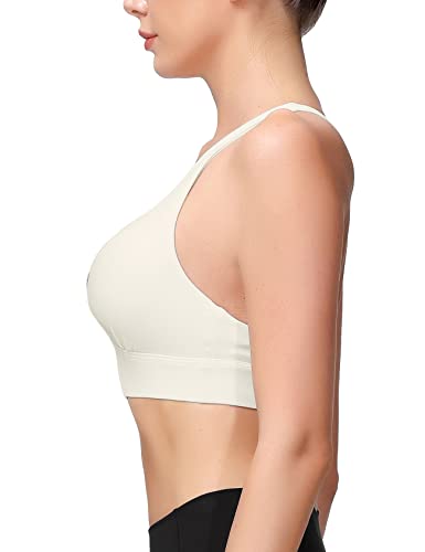 Motorun Racerback Sports Bras For Women Sexy Front Cross Workout Padded Gym Running Yoga Bra Ivory White Small #TOP1