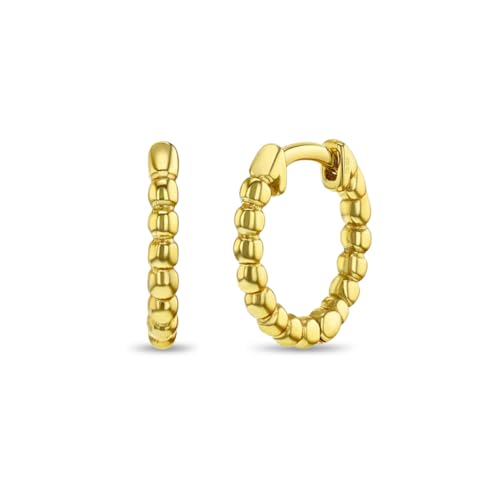 925 Sterling Silver Gold Flashed Beaded Hoop Earrings For Little Girls and Preteens 11mm - Adorable Beaded Front Hoop Earrings For Children - Girls Lightweight Hoops