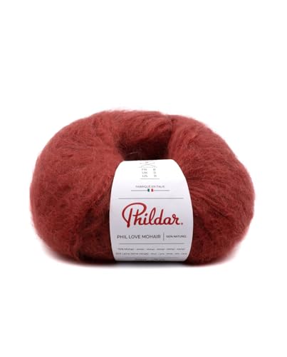 Phildar - Pelote de Laine Phil Love Mohair de 50g - Laine à Tricoter - 30% Laine,70% Mohair - Aiguille n°8 - Couleur Grenat
