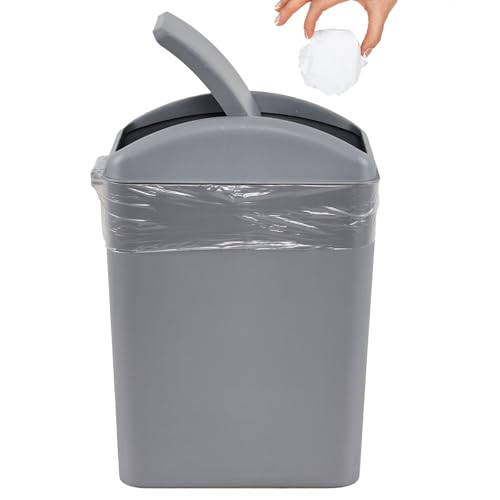 Nihenok 20 L Trash Bin with Swing Lid, 1-Pack Plastic Slim Garbage Can for Bedroom, Bathroom, Office, Gray