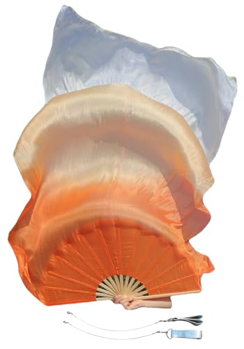 Winged Sirenny Paire d'Éventails Poi en Soie 150 cm pour Danse Orientale et Arts du Mouvement, Éventails Fluides avec Cordes pour Baladi et Flow Arts, Sac Inclus (dégradé orange)
