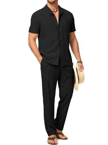 JMIERR Men Texture 2 Piece Outfit Short Sleeve Lightweight Beach...