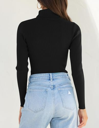 ZESICA Women's Turtleneck Long Sleeve Shirts 2025 Fall Trendy Tops Slim Fitted Ribbed Knit Basic Casual Sweater3