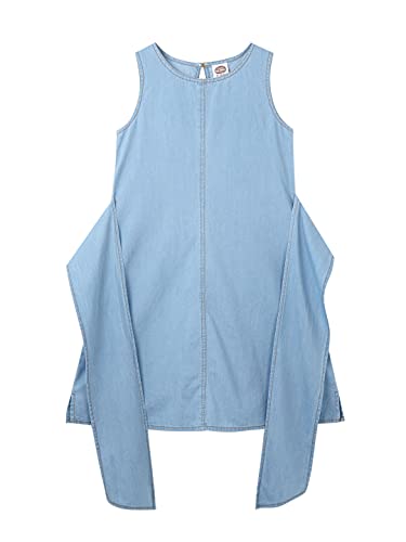 Image of CuB McPAWS be curious Girl's Denim A-Line Knee Length Dress | Tie-Knot | Sleeveless | 4-12 Years