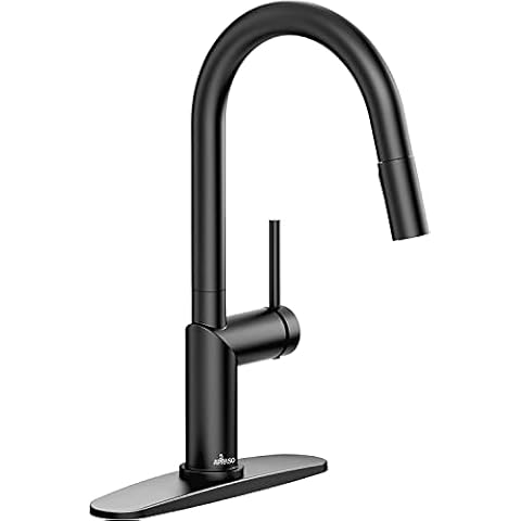 APPASO Modern Pull Down Kitchen Faucet with Multi-Flow Sprayer Matte Black, Single-Handle High Arc Pull Out Sprayer Head, Include Optional Deck Plate Cover