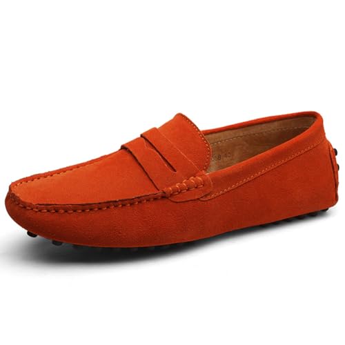Image of ANUFER Men's Suede Leather Penny Loafers Comfort Driving Shoes Moccasin Slippers