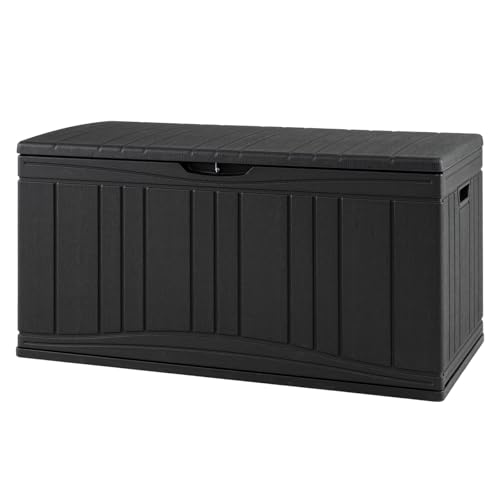 GIANTEX Baúl de Almacenaje para Jardín con Capacidad de 300L, Arcón Exterior de Resina con Tapa y Orificio para Candado, Contenedor Impermeable para Patio, Terraza, 114 x 55 x 61 cm (Negro)