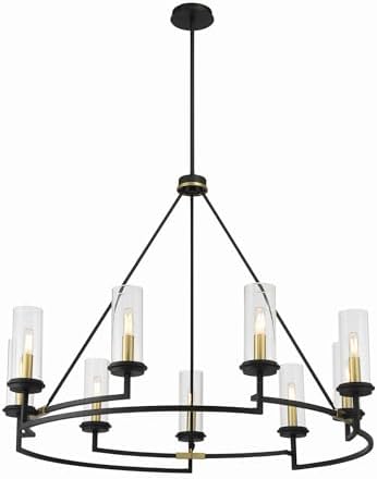 Minka Lavery 3209-781 Hillstone Chandelier, 9-Light, 540 Total Watts, 40.25-in H x 30.38-in W, Sand Coal Black and Soft Brass