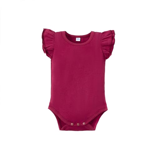 Image of LYSMuch Baby Girls Ruffle Sleeves Bodysuit Infant Solid Color Top Jumpsuit