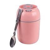 Muswarm Insulated Container for Hot Food with Folding Spoon, 16oz Vacuum Stainless Steel Bento Lunch Box for Adults, Leak Proof Soup Thermo Jars for Travel Outdoors(Pink)