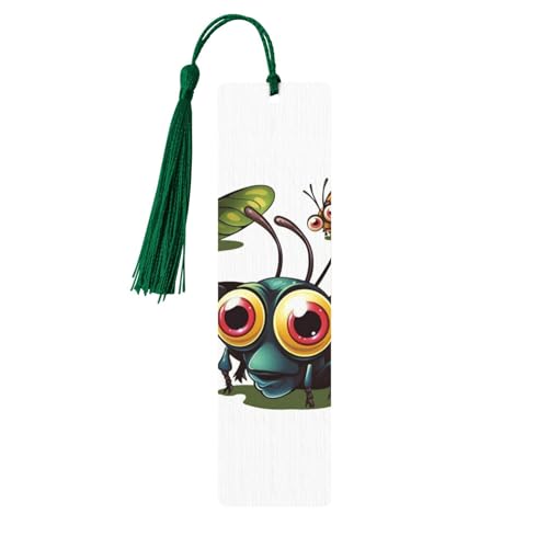 タッセル付き木製しおり ヴィンテージ木製ブックマーク 漫画 昆虫 ファンシー ハンドメイド クラフトブックマーク 読書ページマーカー 木製ハンギングタグ オーナメント 本好き向け