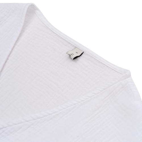 Image of Amazhiyu Women's Cotton Gauze Short Sleeve Wrap Mini Dress