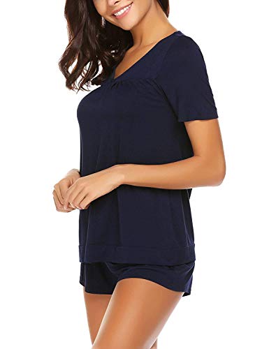 Avidlove Conjunto de pijama feminino de manga curta P-2GG, Azul marinho, GG