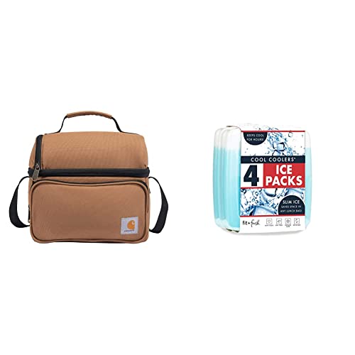 Carhartt Deluxe Dual Compartment Insulated Lunch Cooler Bag, Carhartt Brown & Cool Coolers By Fit + Fresh, Camping Accessories, Insulated Lunch Bag, Beach Cooler Backpack & More, Clear Blue, Pack Of 4 #TOP28